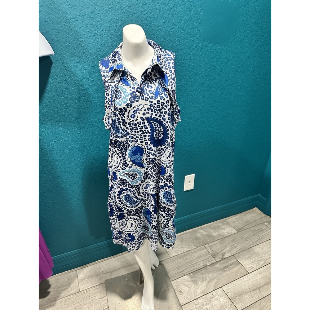 Ladies GOTTEX Blue Paisley Ruffle Sleeveless Golf & Tennis Dress S